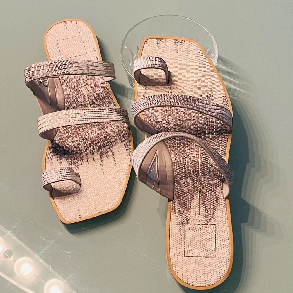 Dolce Vita Shoes | Dolce Vita Pewter Embossed Lizard “Isala” Square Toe Sandals